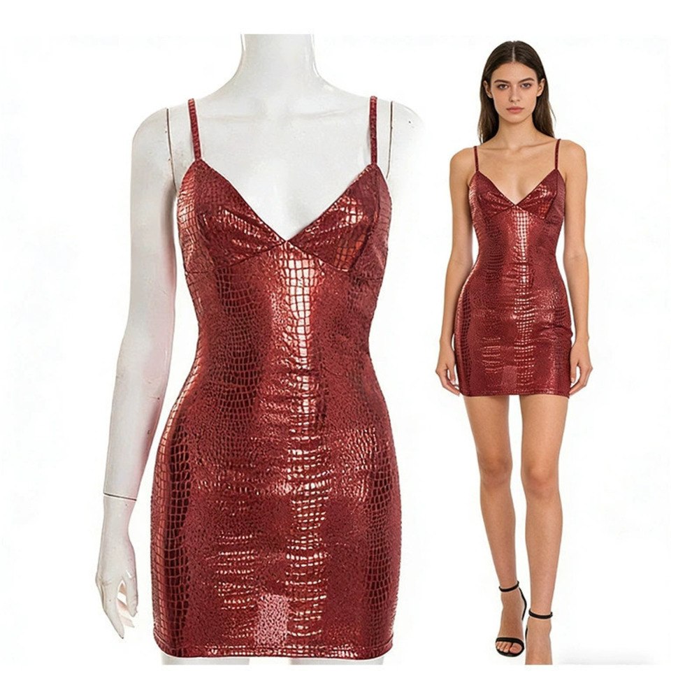 H&M Sexy Snake Print Gold Foil Bodycon Strappy Dress